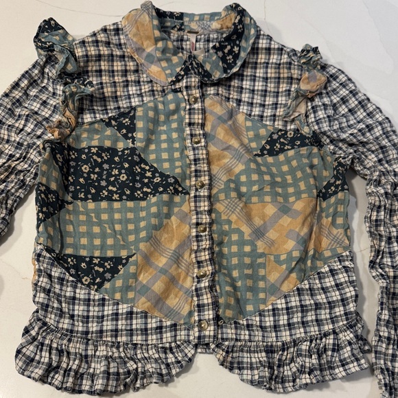 Free People Patchwork Plaid Ruffle Blouse - Picture 3 of 15